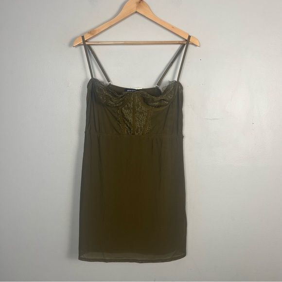 NEW Urban Outfitters Bustier Mini Slip Dress Lingerie Lace Large Green - Picture 2 of 7